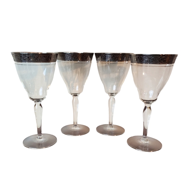 Glastonbury-Lotus Platinum Water Goblet Glasses 7 1/2" Vintage Glows ~ Set Of 4 - Picture 1 of 12
